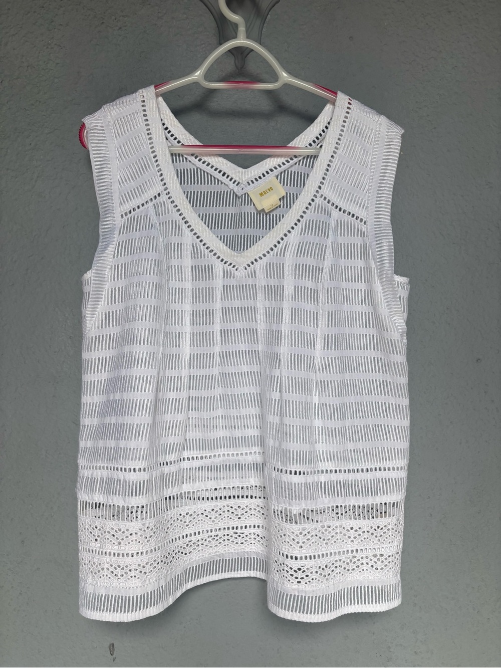 Maeve White Crochet Knit V-Neck Sleeveless Top